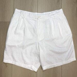 Turnbury White Linen Pleated Shorts Women Sz 38 Tailored Fit Rise, Resort Summer
